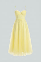 Sophia | Flowy Yellow Midi Dress with Elegant Design - Lumina