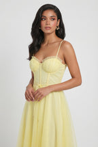 Sophia | Flowy Yellow Midi Dress with Elegant Design - Lumina