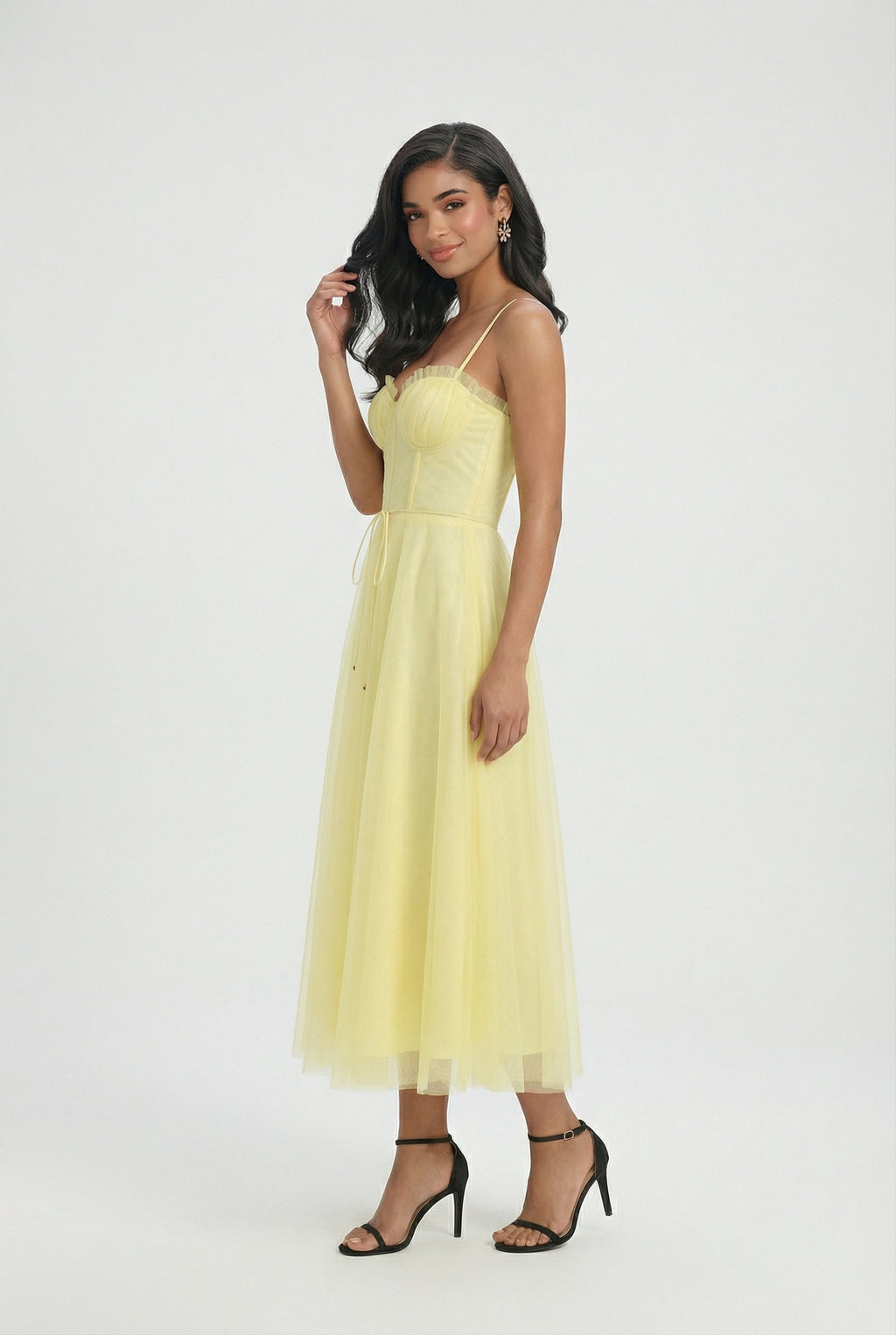 Sophia | Flowy Yellow Midi Dress with Elegant Design - Lumina