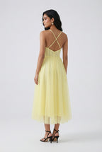 Sophia | Flowy Yellow Midi Dress with Elegant Design - Lumina