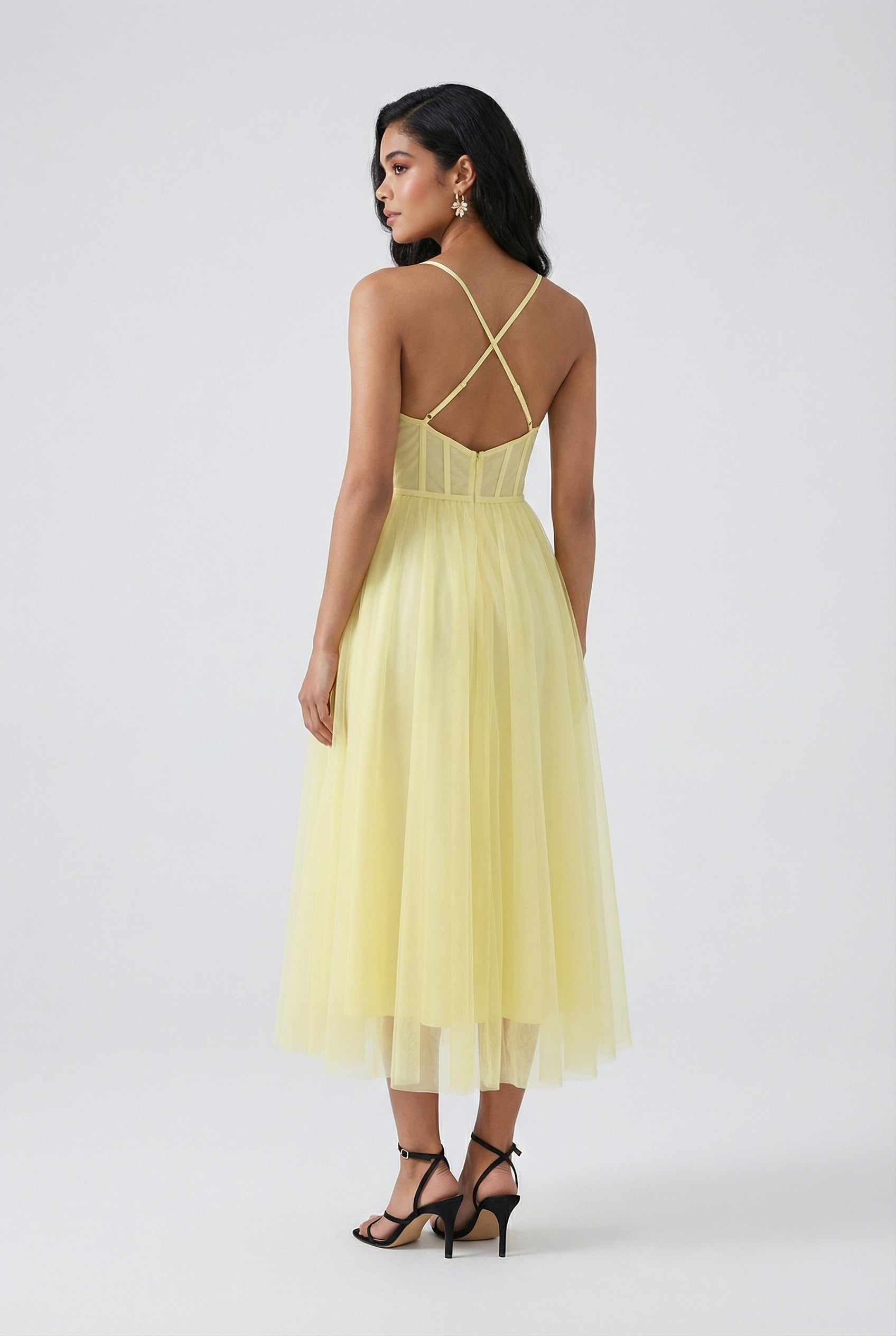 Sophia | Flowy Yellow Midi Dress with Elegant Design - Lumina