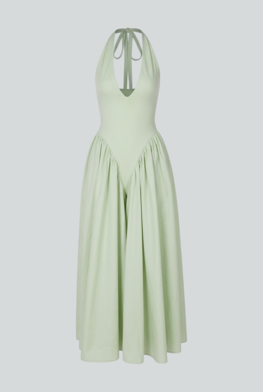 Sophia | Sculpted Green Midi Dress with Flattering Fit - Lumina