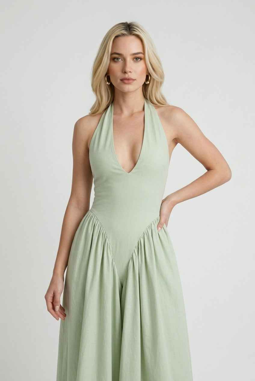 Sophia | Sculpted Green Midi Dress with Flattering Fit - Lumina