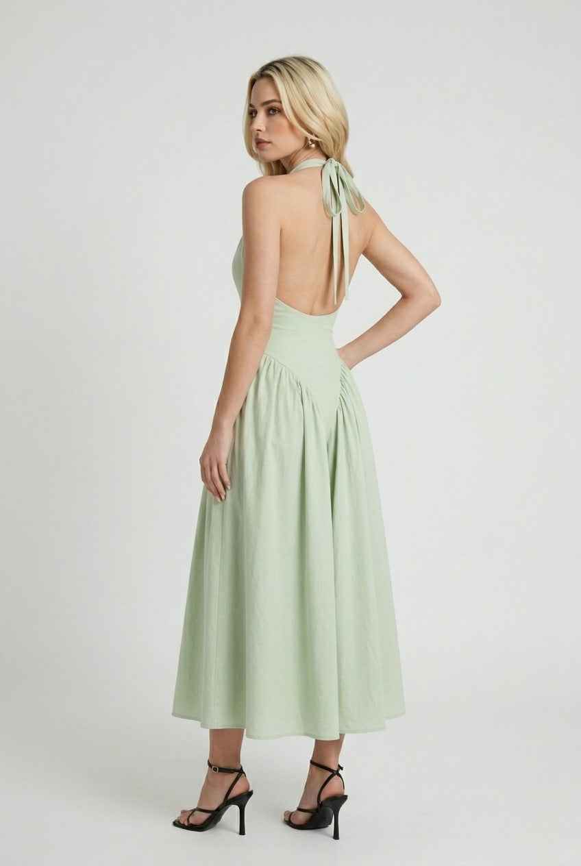 Sophia | Sculpted Green Midi Dress with Flattering Fit - Lumina