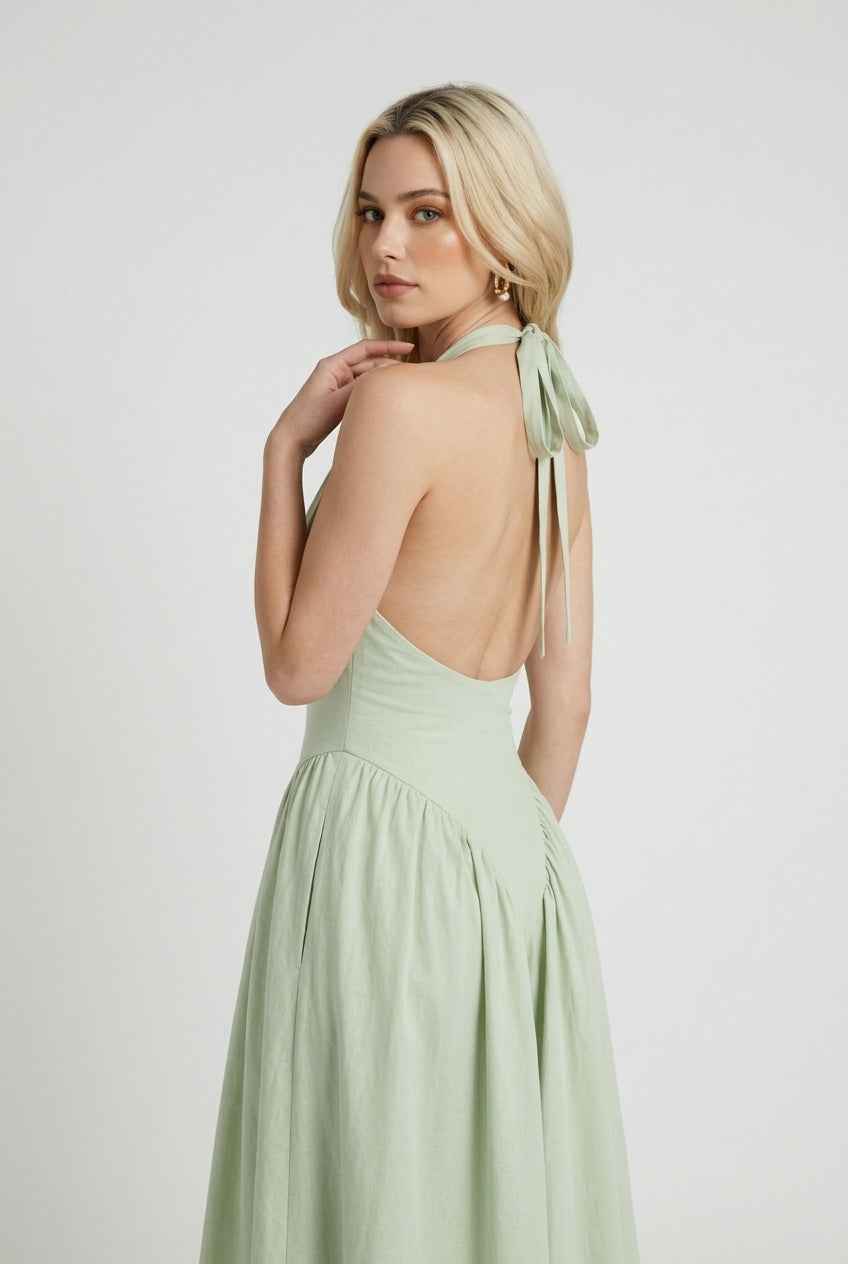 Sophia | Sculpted Green Midi Dress with Flattering Fit - Lumina