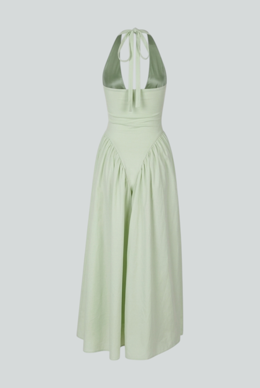 Sophia | Sculpted Green Midi Dress with Flattering Fit - Lumina