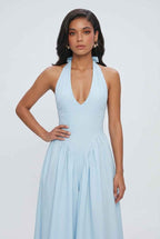 Sophia | Soft Light Blue Midi Dress with Elegant Fit - Lumina