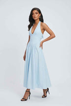 Sophia | Soft Light Blue Midi Dress with Elegant Fit - Lumina