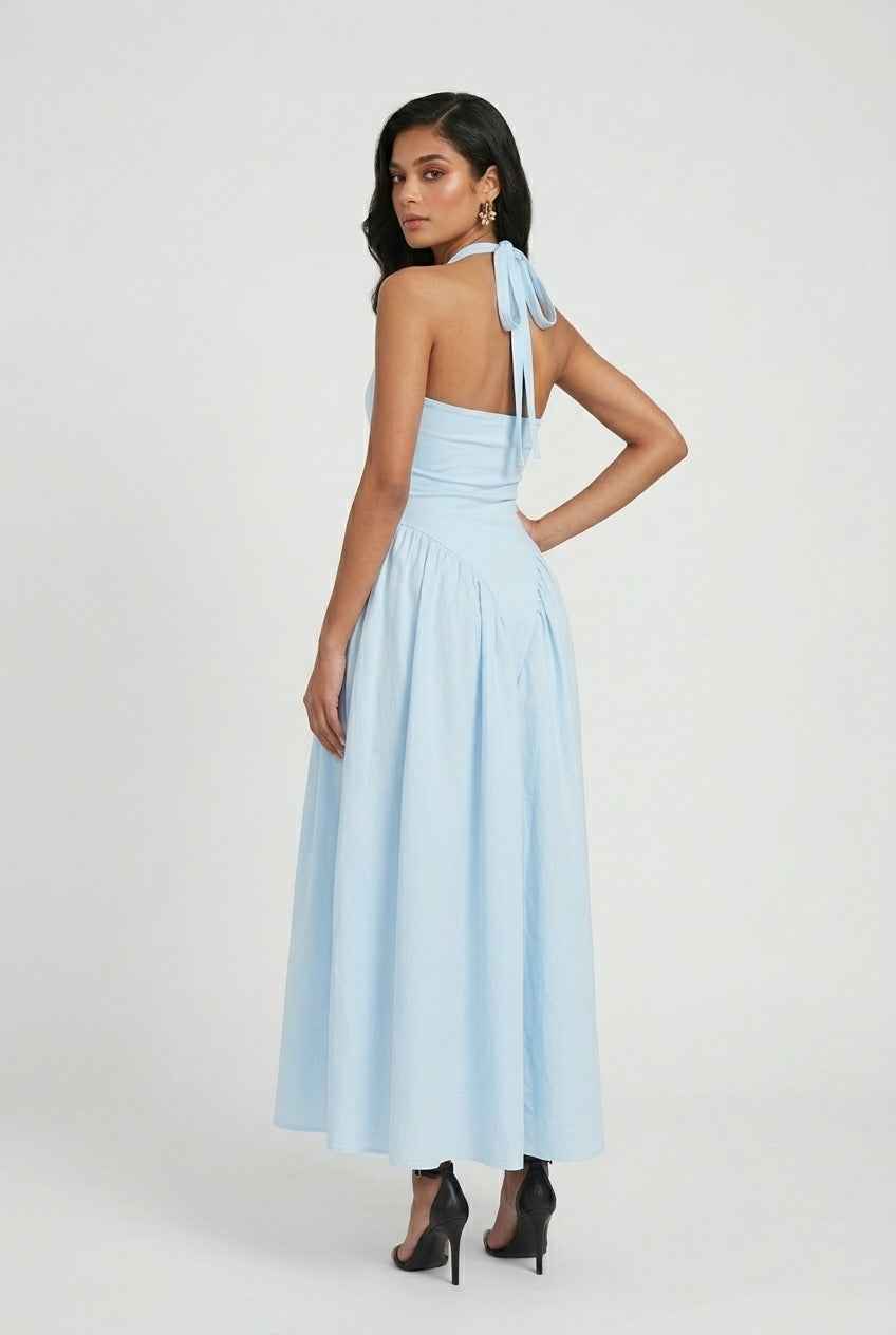 Sophia | Soft Light Blue Midi Dress with Elegant Fit - Lumina