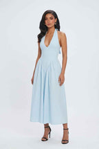 Sophia | Soft Light Blue Midi Dress with Elegant Fit - Lumina