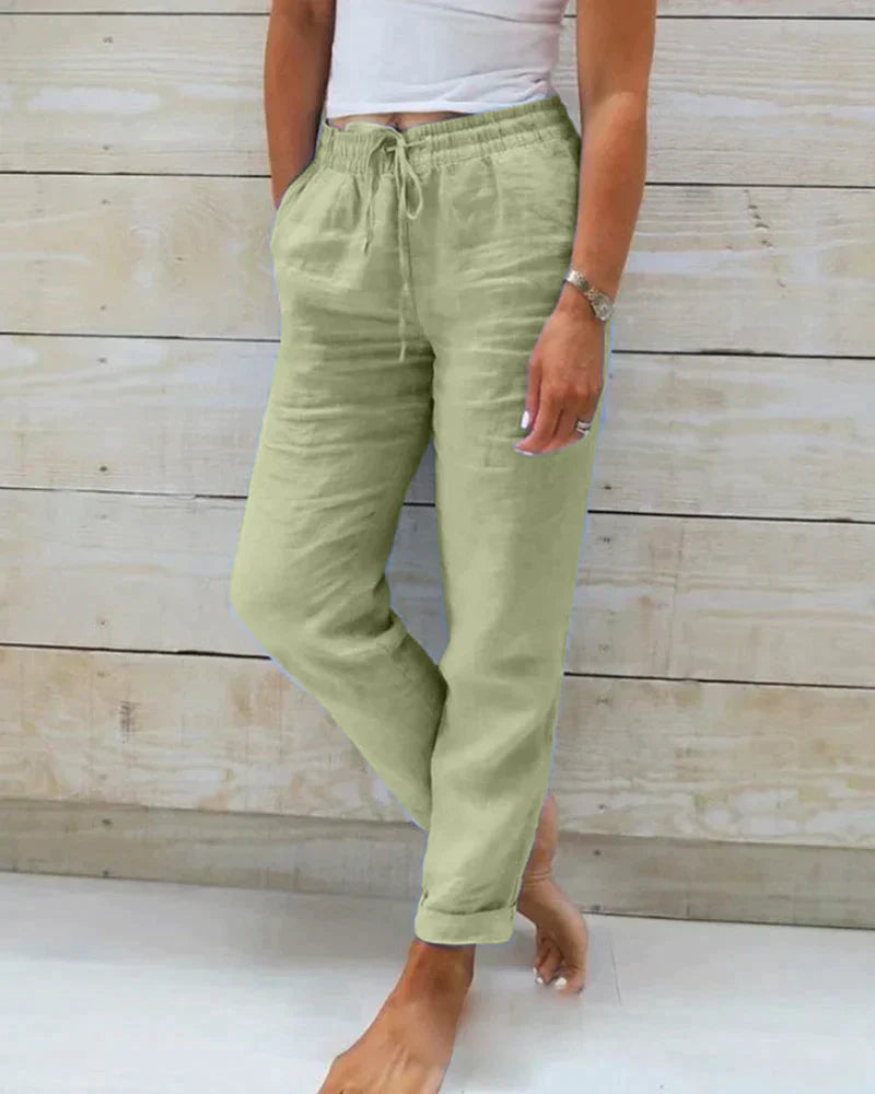 Stacy | Lightweight Beige Linen Pants for Women with Modern Fit - Lumina