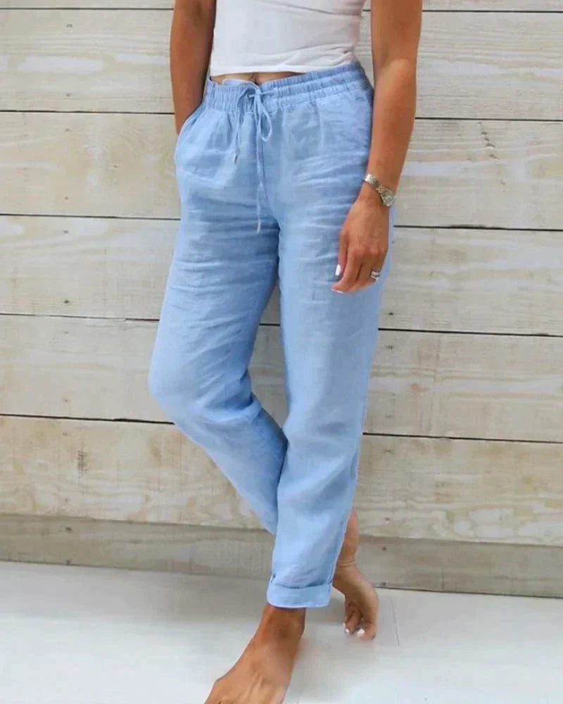 Stacy | Lightweight Beige Linen Pants for Women with Modern Fit - Lumina