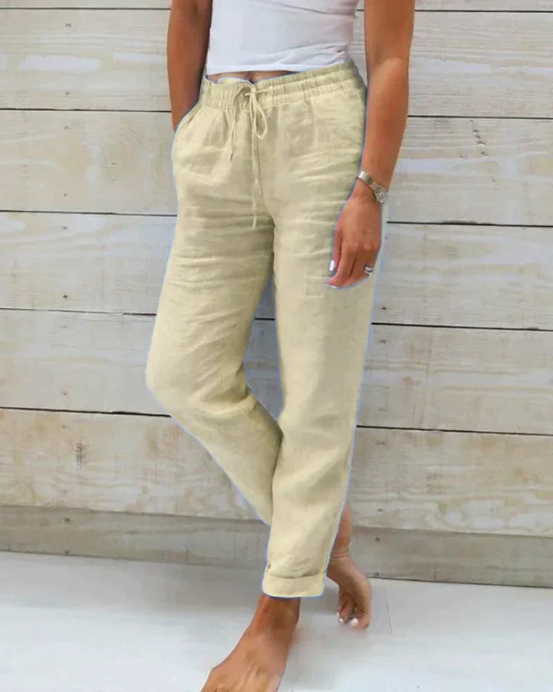 Stacy | Lightweight Beige Linen Pants for Women with Modern Fit - Lumina