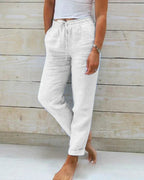Stacy | Lightweight Beige Linen Pants for Women with Modern Fit - Lumina