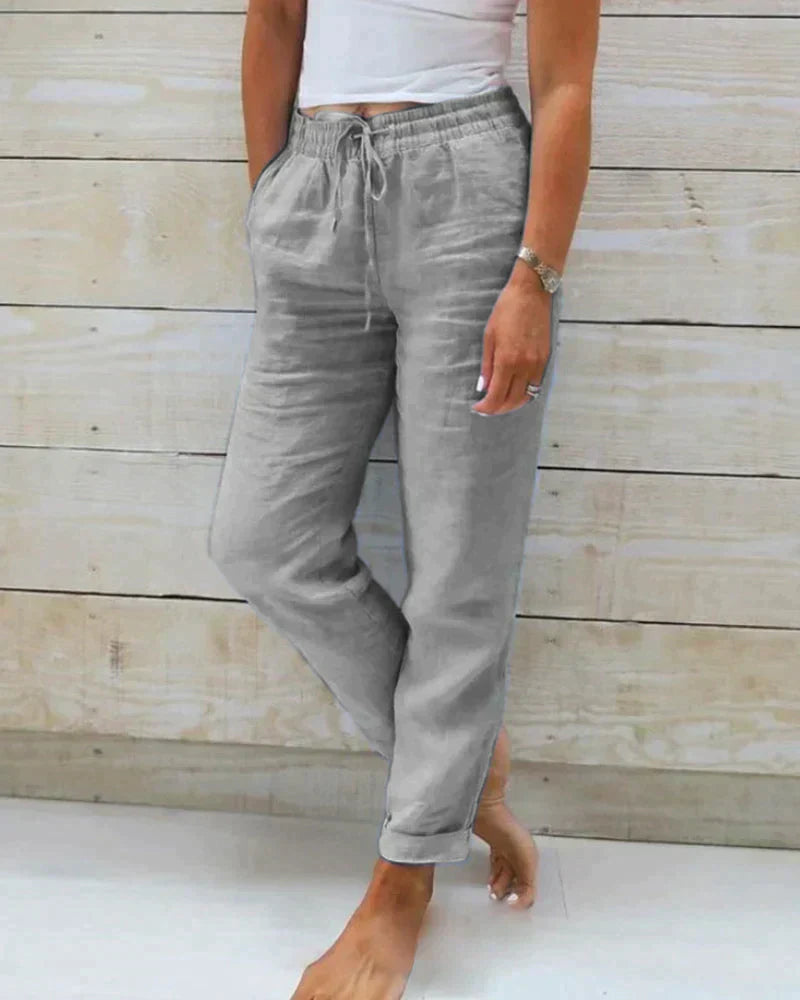 Stacy | Lightweight Beige Linen Pants for Women with Modern Fit - Lumina