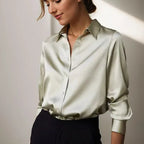 Stella | Elegant Satin Blouse with Classic Button-Down Design - Lumina