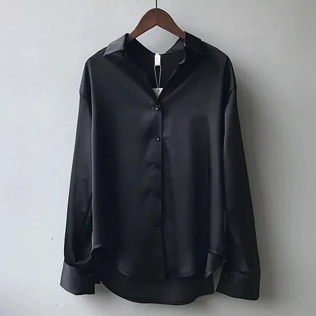 Stella | Elegant Satin Blouse with Classic Button-Down Design - Lumina