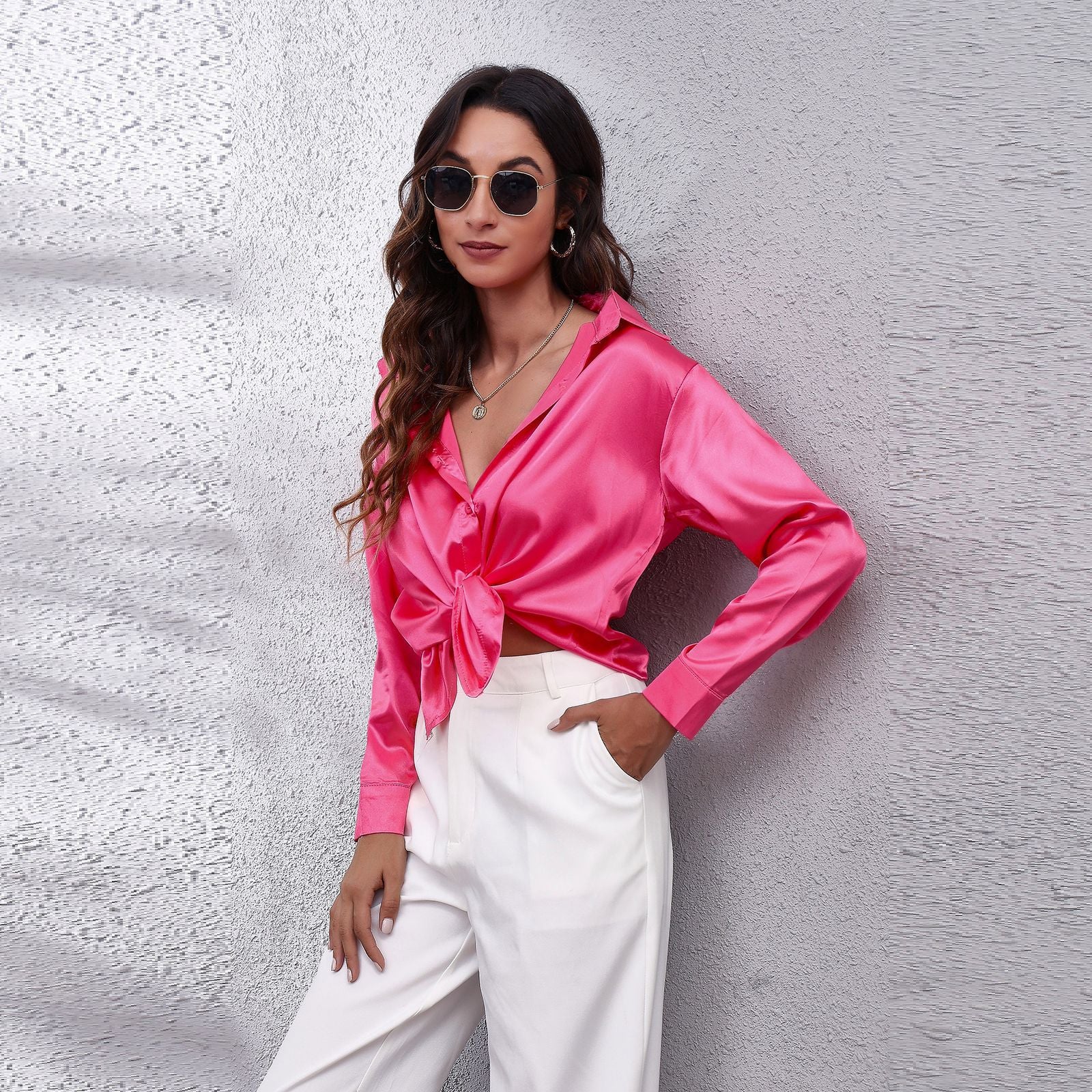 Sydney | Relaxed Fit Satin Blouse with Timeless Design - Lumina