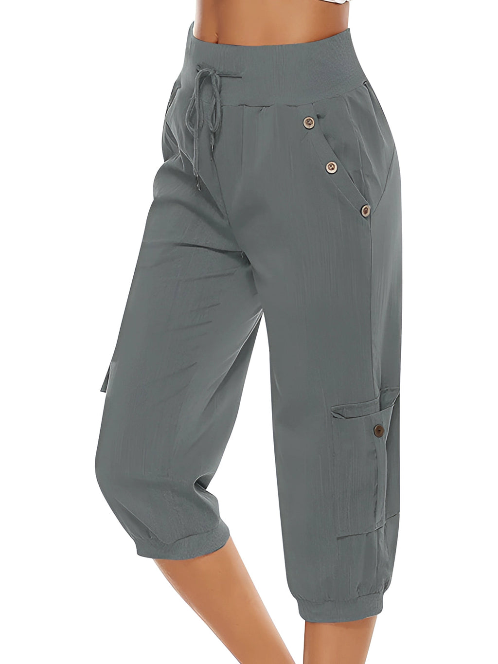 Victoria | Breathable Green Capri Trousers with Elastic Waist - Lumina