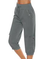 Victoria | Breathable Green Capri Trousers with Elastic Waist - Lumina