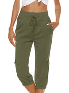 Victoria | Breathable Green Capri Trousers with Elastic Waist - Lumina