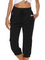 Victoria | Breathable Green Capri Trousers with Elastic Waist - Lumina