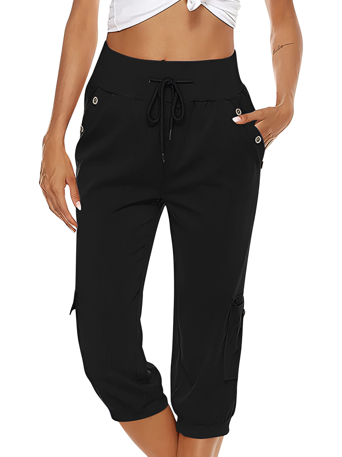Victoria | Breathable Green Capri Trousers with Elastic Waist - Lumina