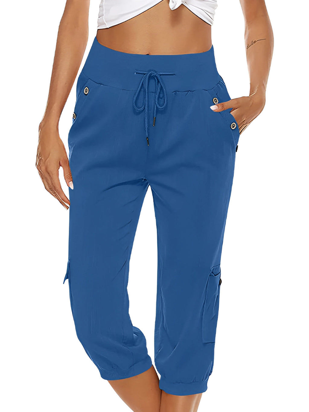 Victoria | Breathable Green Capri Trousers with Elastic Waist - Lumina