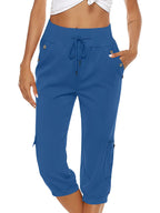 Victoria | Breathable Green Capri Trousers with Elastic Waist - Lumina