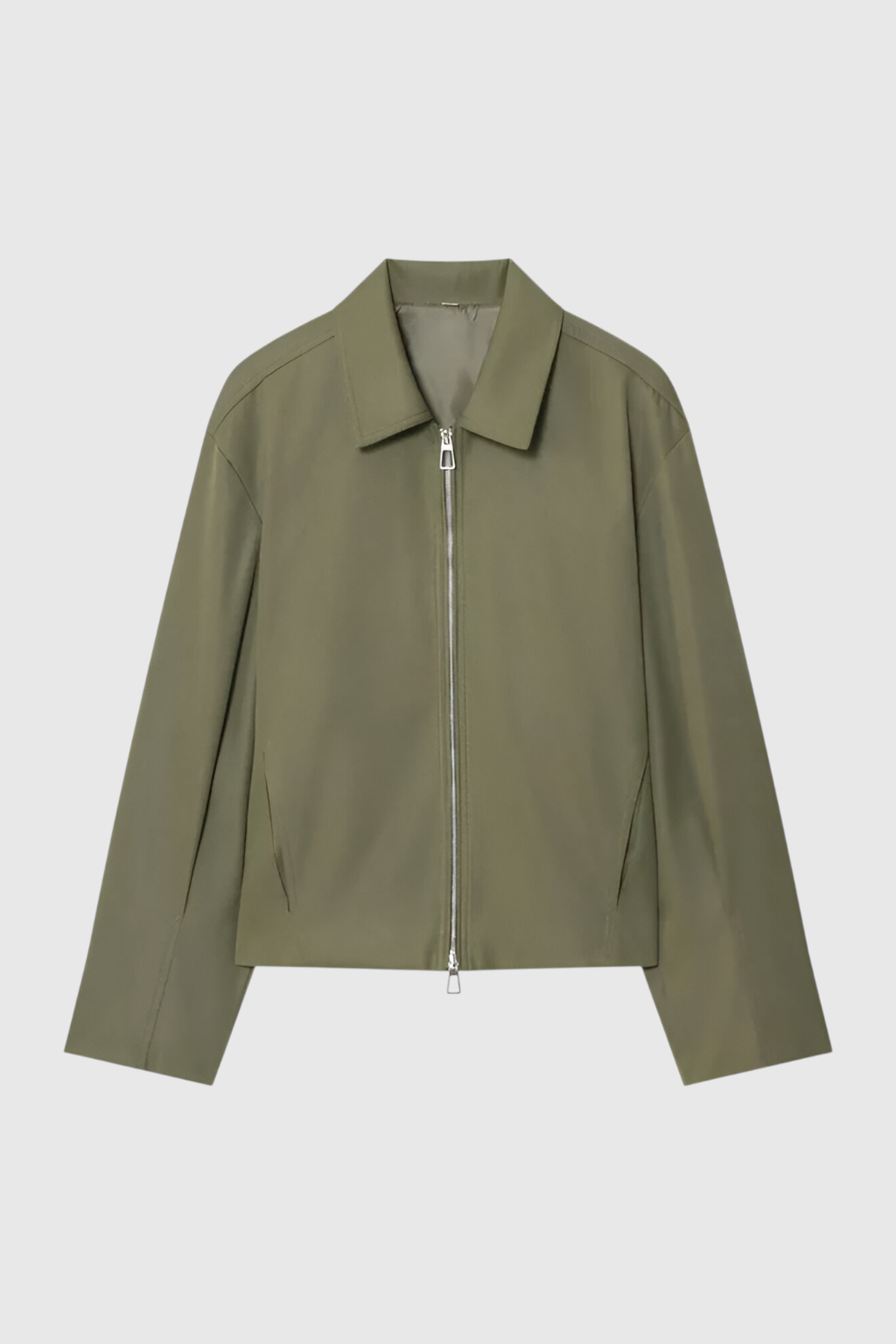 Victoria | Casual Army Green Bomber Jacket with Zipper Closure - Lumina
