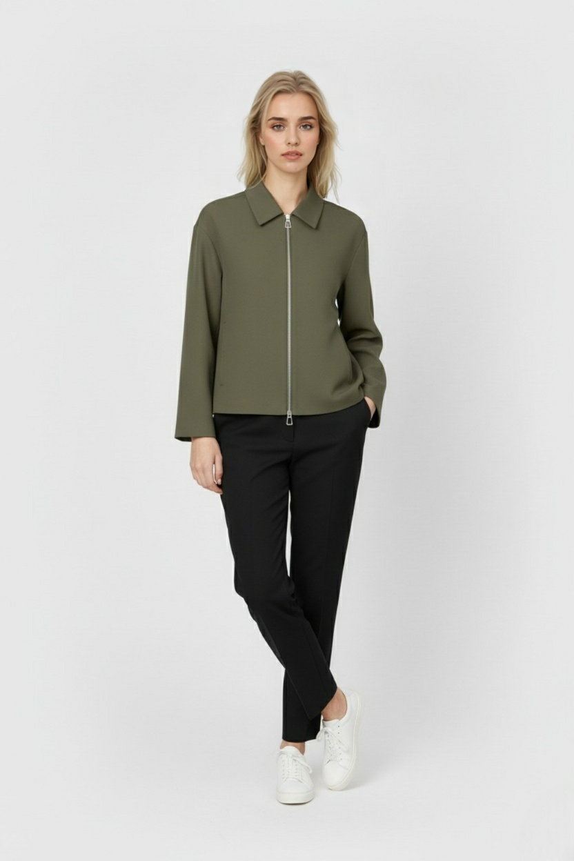 Victoria | Casual Army Green Bomber Jacket with Zipper Closure - Lumina