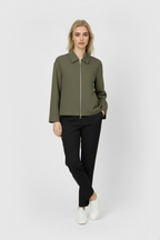 Victoria | Casual Army Green Bomber Jacket with Zipper Closure - Lumina