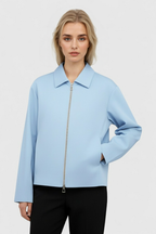 Victoria | Casual Light Blue Bomber Jacket with Zipper Closure - Lumina