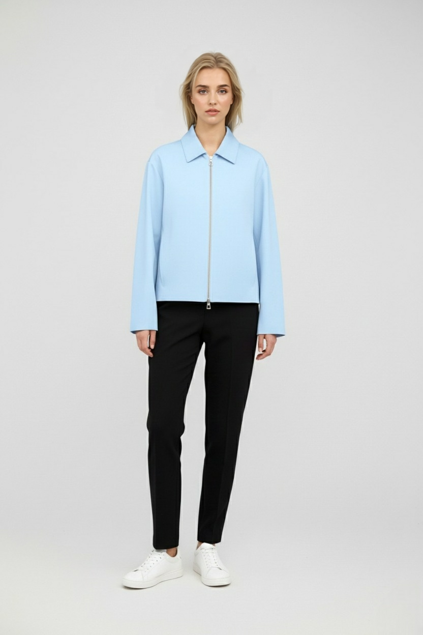Victoria | Casual Light Blue Bomber Jacket with Zipper Closure - Lumina