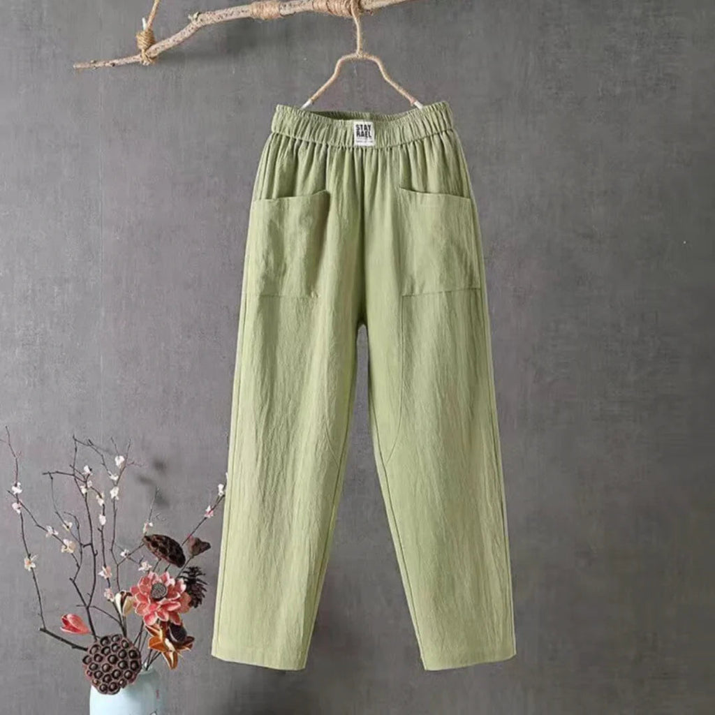 Victoria | Casual White Trousers with Elastic Waistband - Lumina