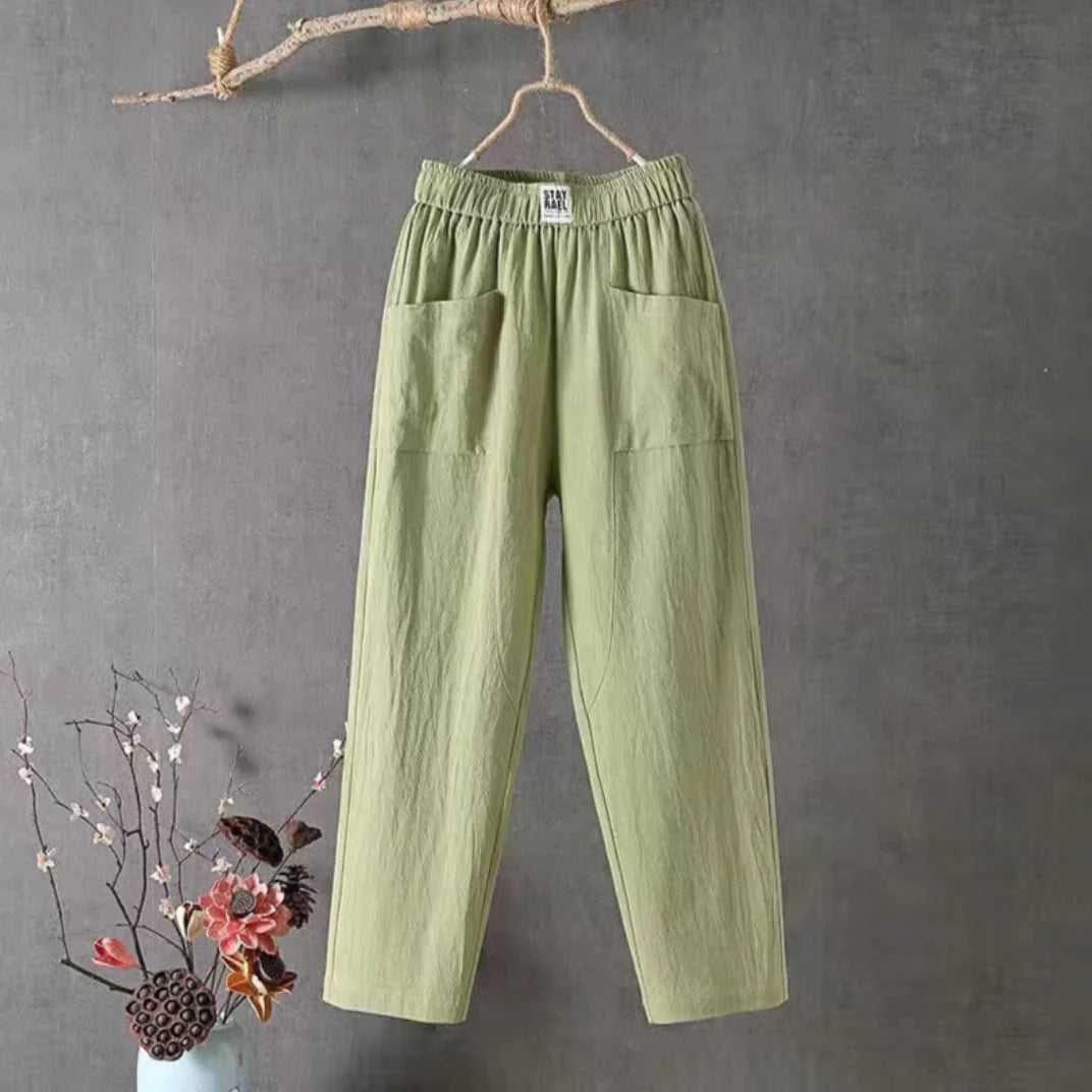 Victoria | Casual White Trousers with Elastic Waistband - Lumina