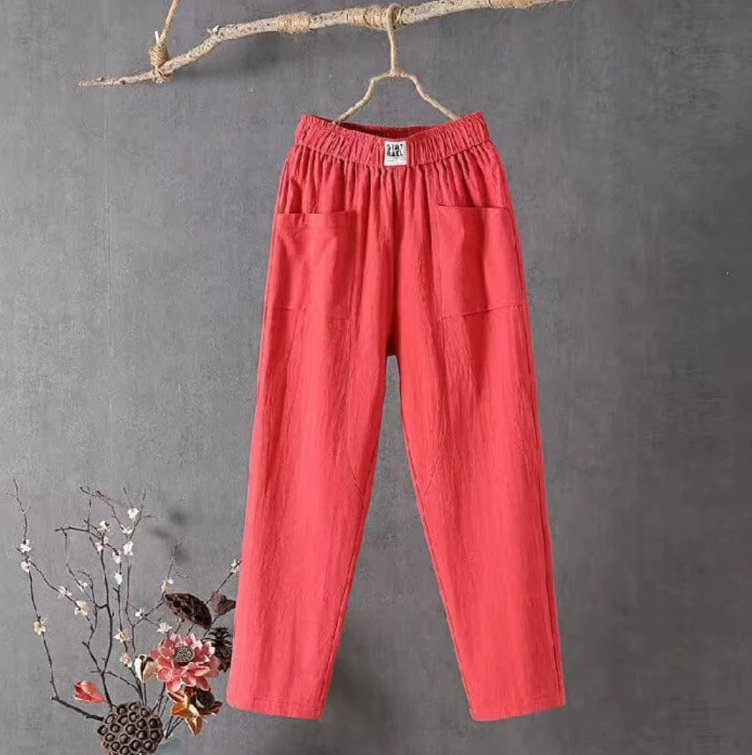 Victoria | Casual White Trousers with Elastic Waistband - Lumina