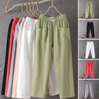 Victoria | Casual White Trousers with Elastic Waistband - Lumina