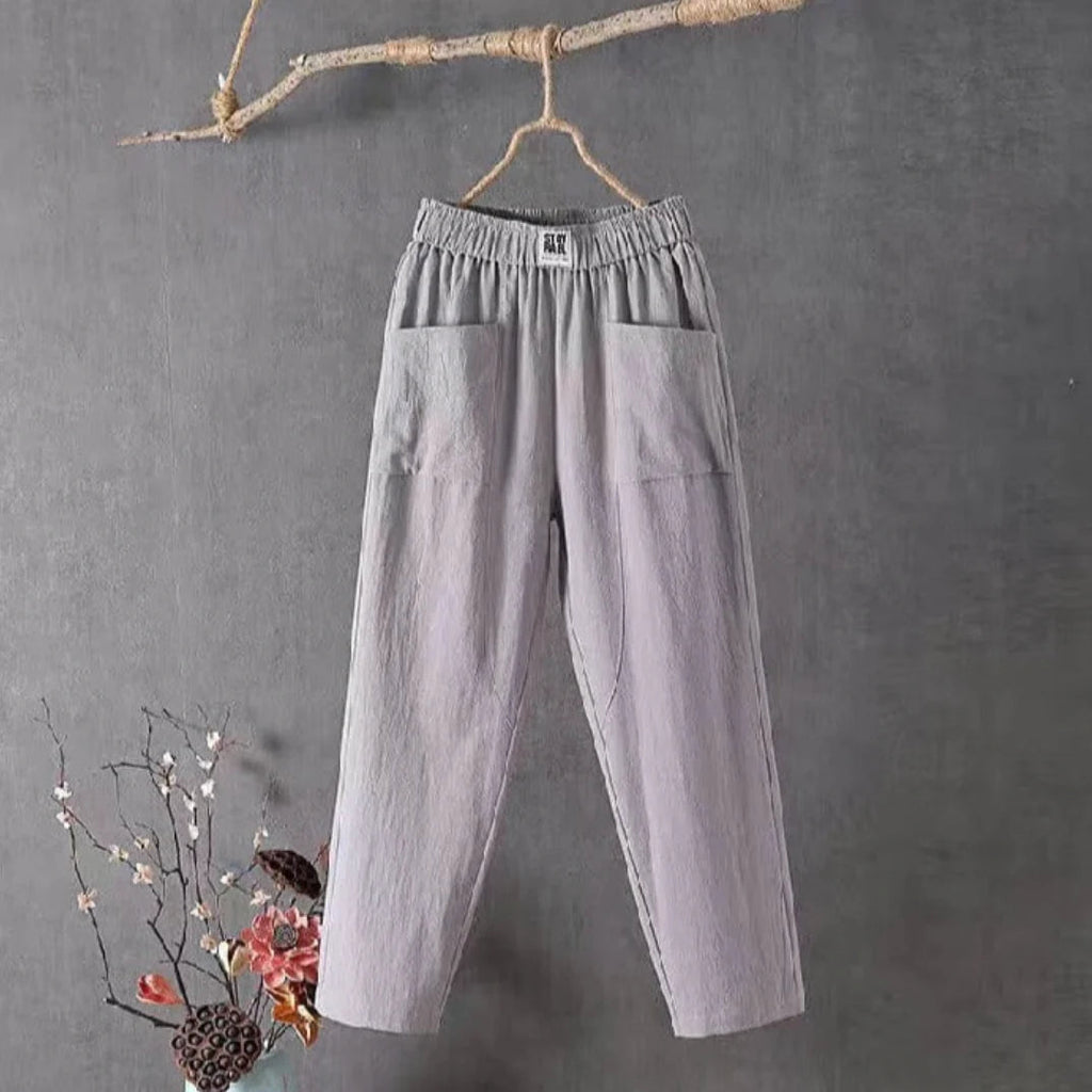 Victoria | Casual White Trousers with Elastic Waistband - Lumina