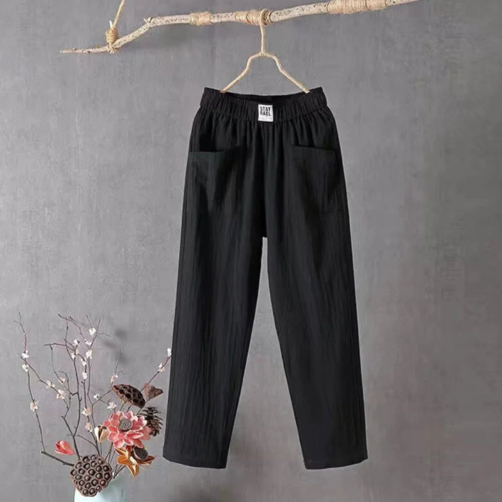Victoria | Casual White Trousers with Elastic Waistband - Lumina