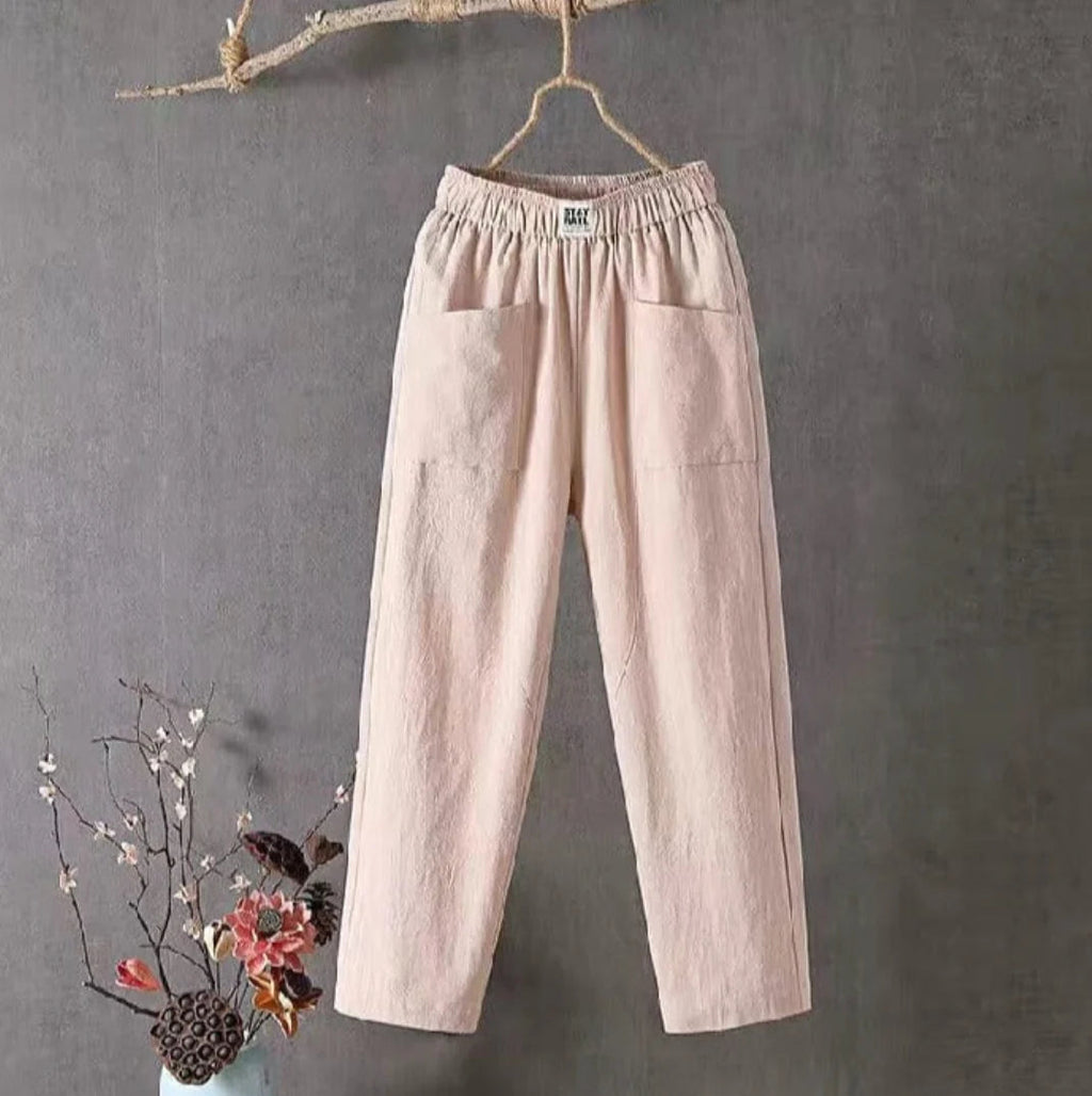Victoria | Casual White Trousers with Elastic Waistband - Lumina