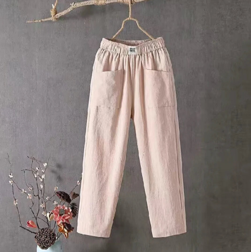 Victoria | Casual White Trousers with Elastic Waistband - Lumina