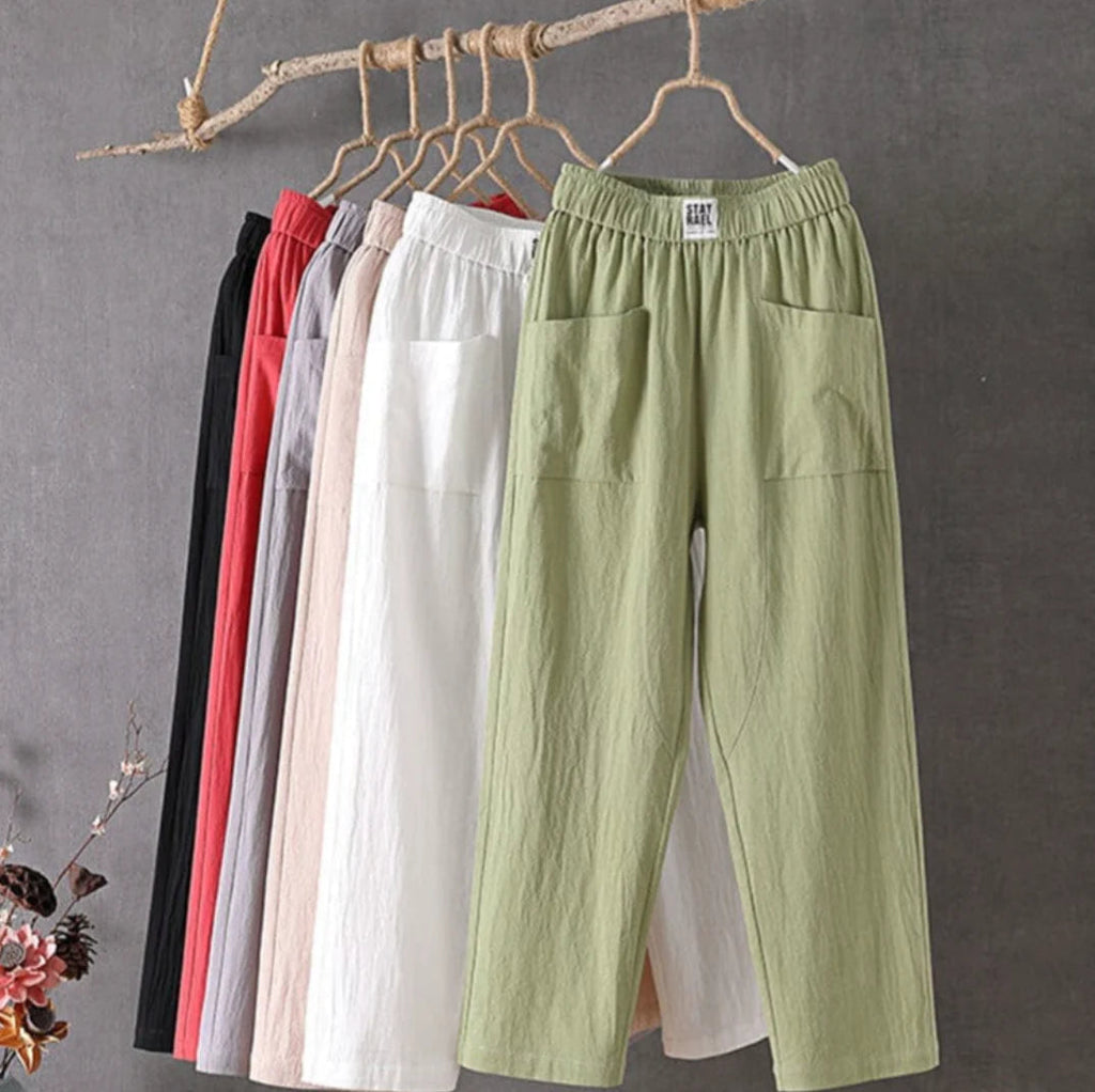 Victoria | Casual White Trousers with Elastic Waistband - Lumina