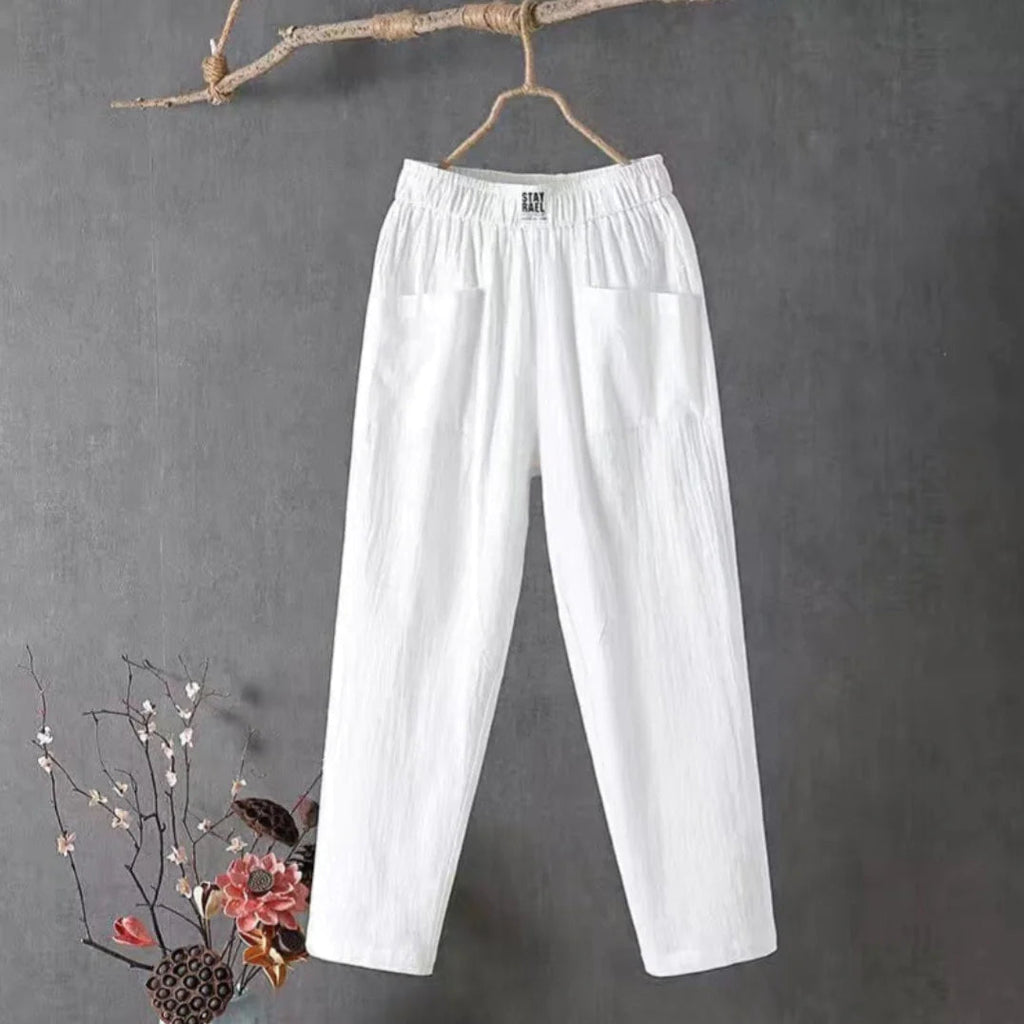 Victoria | Casual White Trousers with Elastic Waistband - Lumina