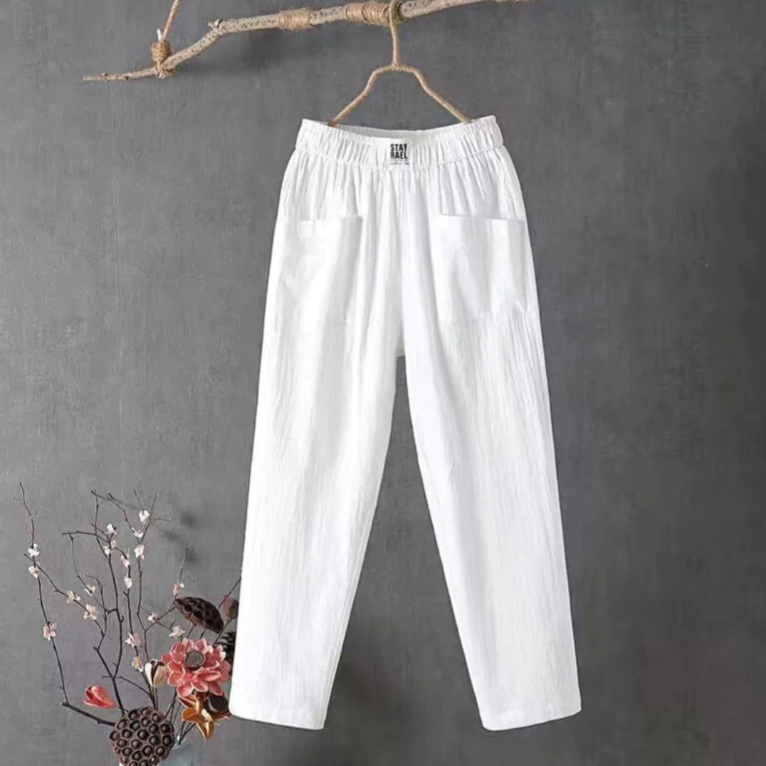 Victoria | Casual White Trousers with Elastic Waistband - Lumina