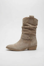 Victoria | Chic Apricot Suede Ankle Boots with Warm Lining - Lumina