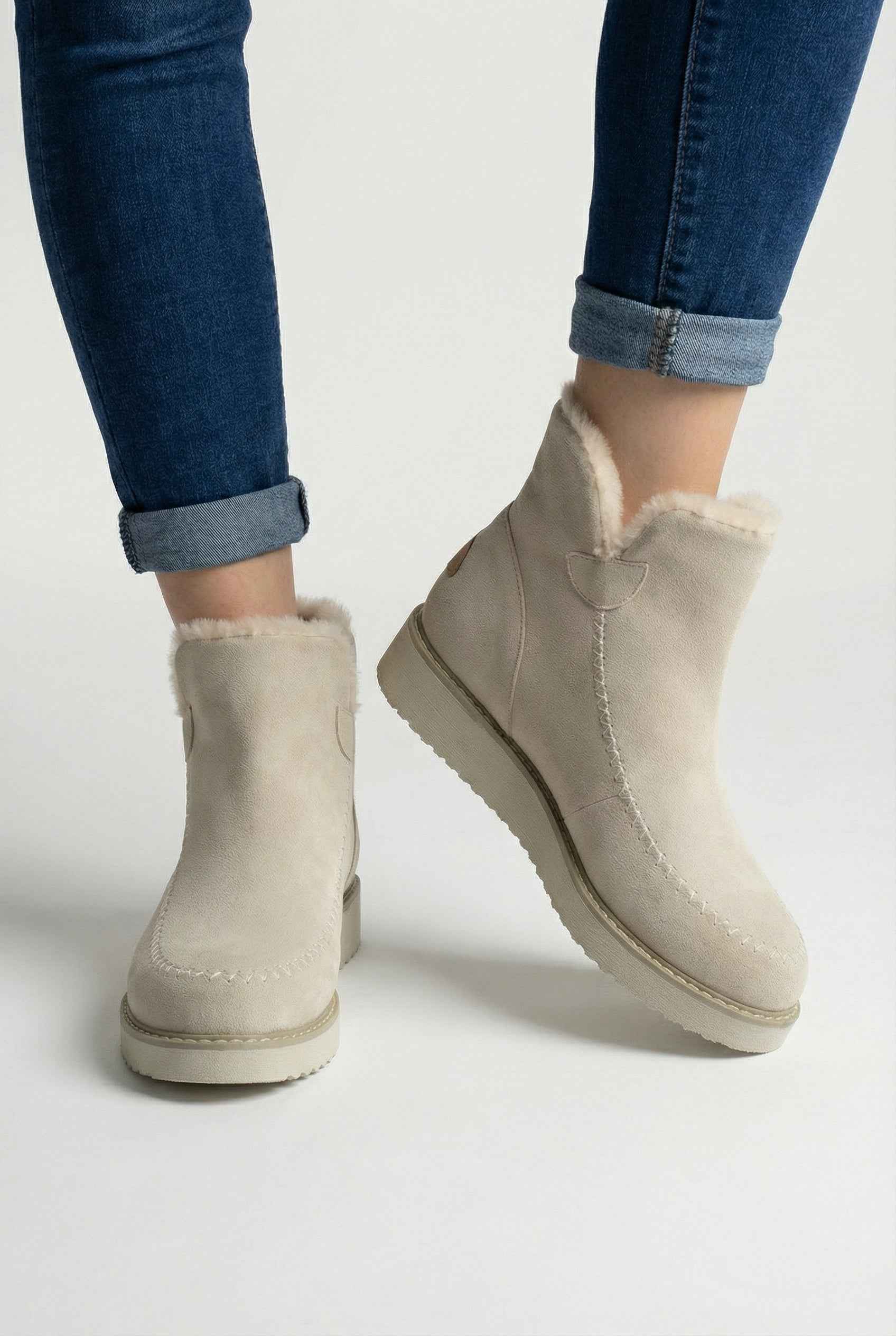 Victoria | Chic Beige Ankle Boots with Durable Sole - Lumina