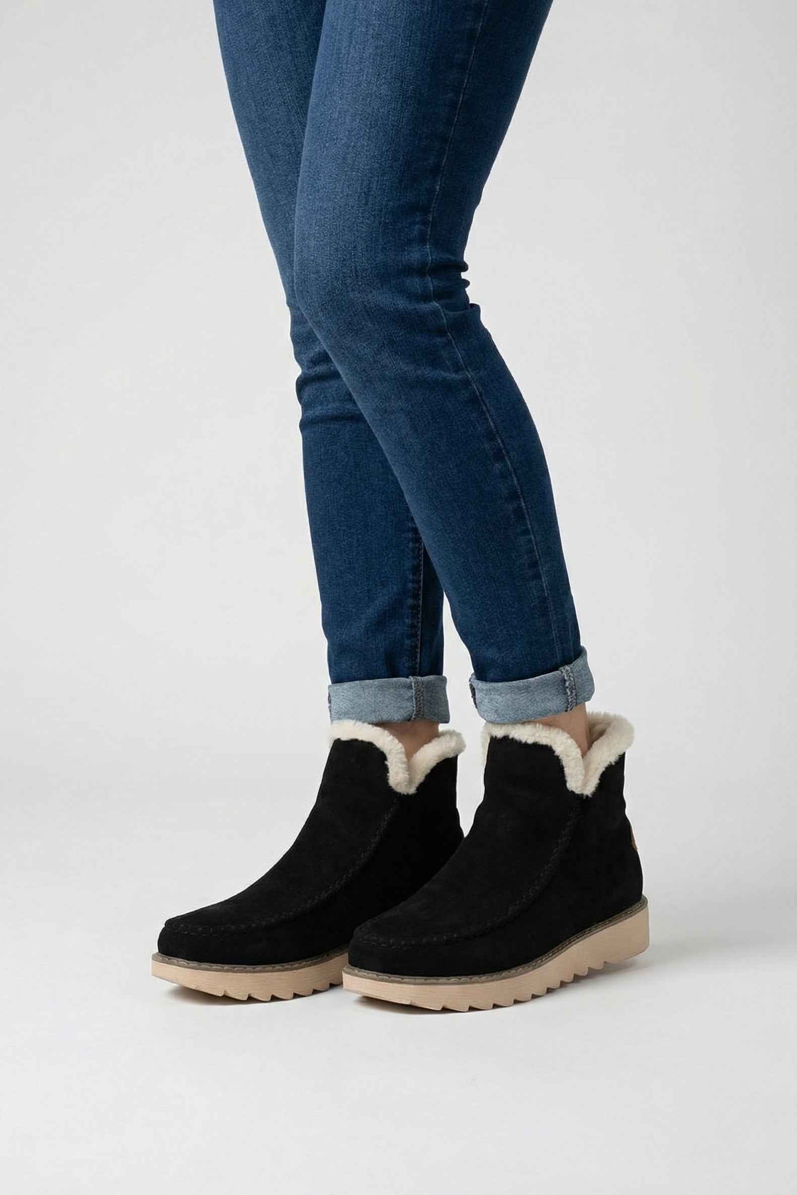 Victoria | Chic Black Ankle Boots with Warm Lining - Lumina