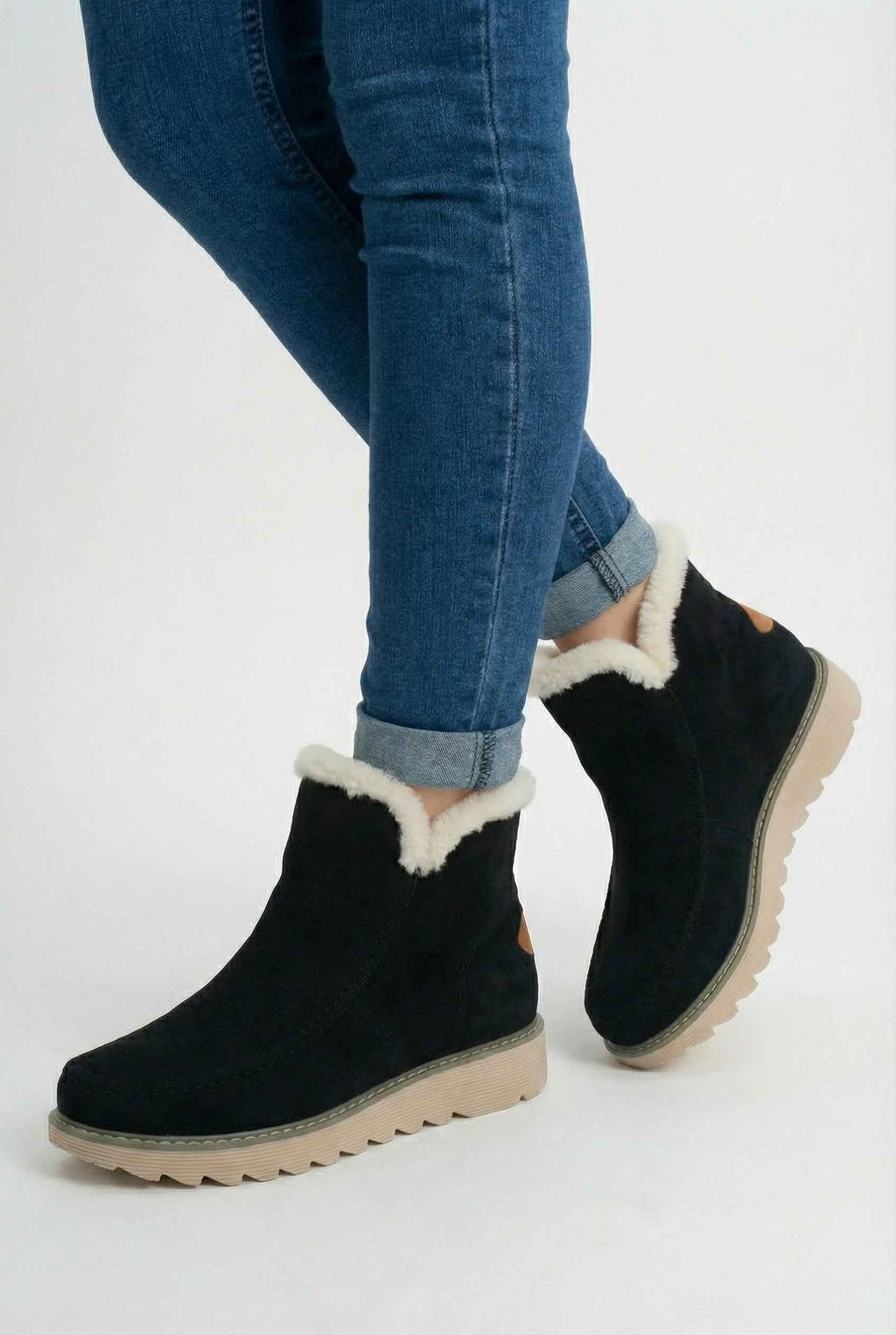 Victoria | Chic Black Ankle Boots with Warm Lining - Lumina