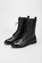 Victoria | Chic Black Lace Up Ankle Boots with Cozy Lining - Lumina
